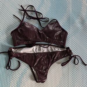 PINK Shiny Purple Bikini Set Medium